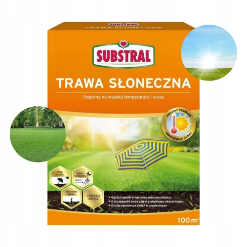 TRAWA OGRODOWA STANOWISKA SŁONECZNE ODPORNA SUSZA SUBSTRAL 100M² 2,25 kg