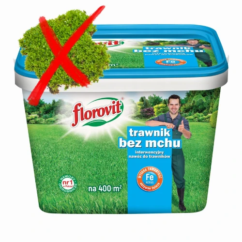 FLOROVIT Z ŻELAZEM NAWÓZ DO TRAWY ZWALCZA MECH W TRAWNIKU 8kg 400m²