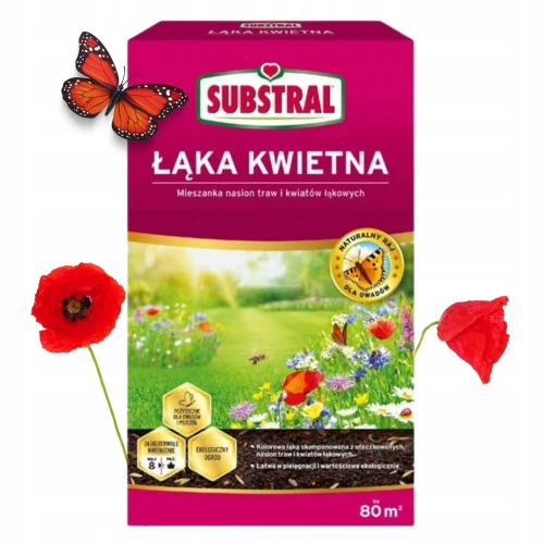ŁĄKA KWIETNA TRAWA DEKORACYJNA Z KWIATAMI NASIONA SUBSTRAL 800g NA 80 m²